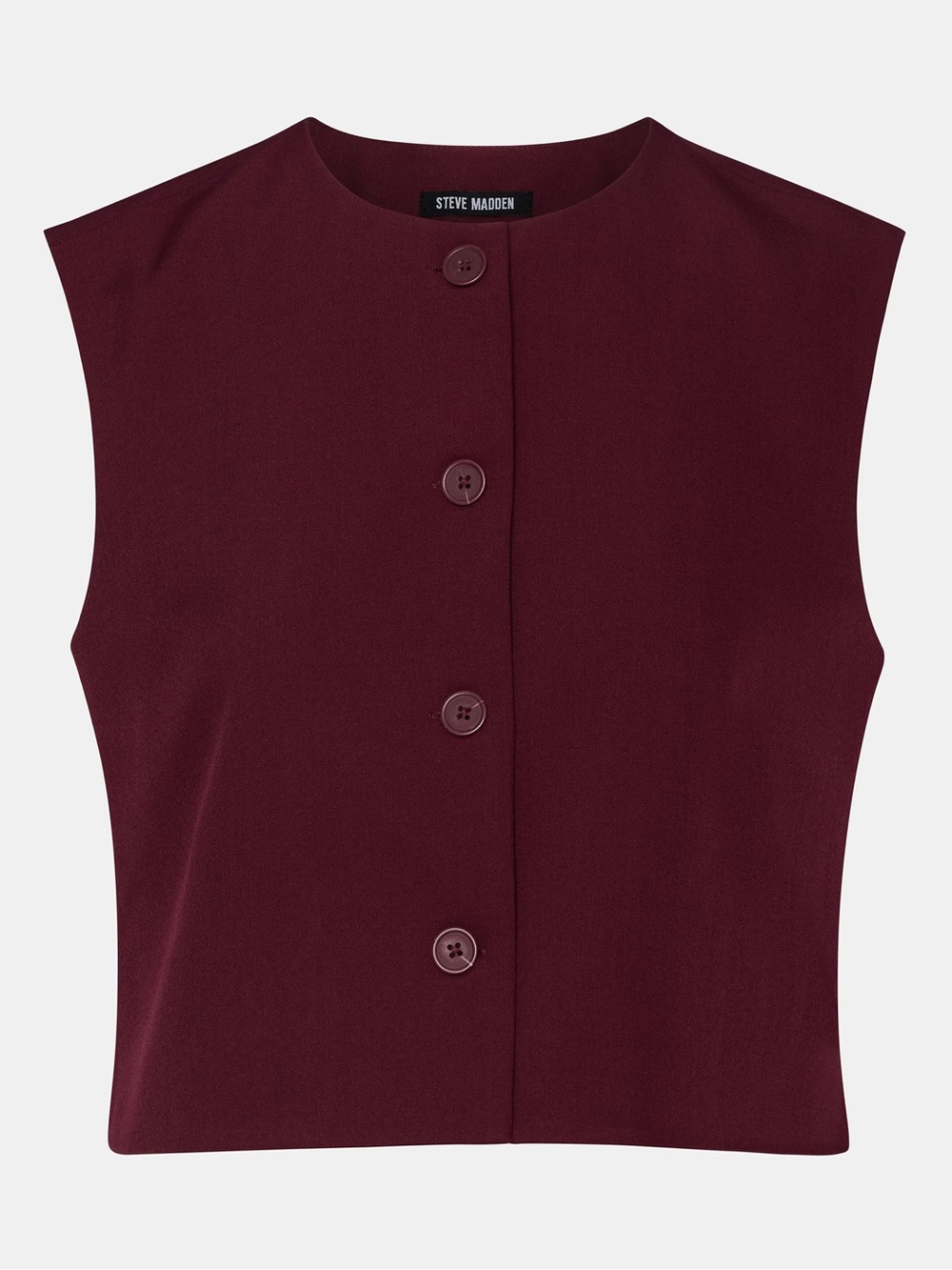 Steve Madden Sleeveless Button Front Crop Top in Wine
